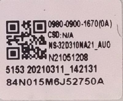 MAIN FUENTE COMBO PARA TV INSIGNIA ORIGINAL / NUMERO DE PARTE 0980-0900-1670 / TP.MS3553W.PB765 / N21051208-0A02808 / DISPLAY T320XVN02.G / MODELO NS-32D310NA21 - Imagen 3